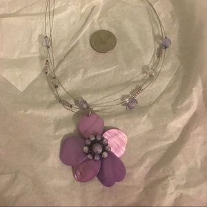 Purple flower beaded necklace
